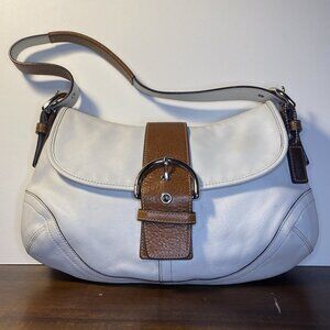 Coach Soho 9248 Buckle Flap Shoulder Bag White Brown Leather Vintage Y2k